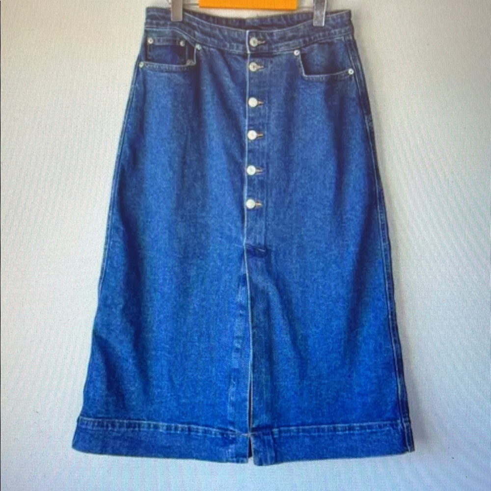 Classic Blue Denim Button-Front Skirt